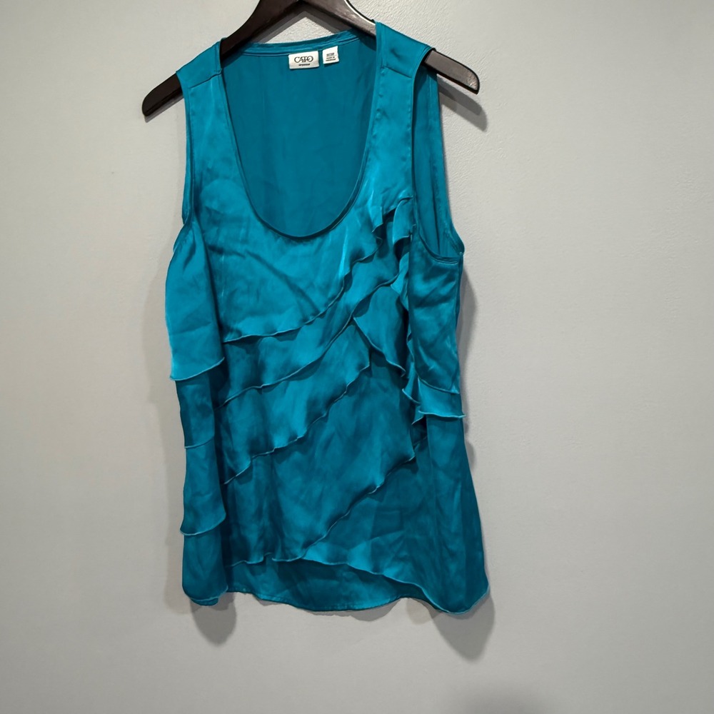 Y2K Boho glam waterfall Ruffle Tank Top Blouse Shirt women's Size 18 20W chic